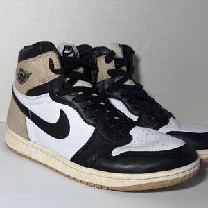 Nike Air Jordan Women’s Black and White Sneakers with Beige Accents Size 9